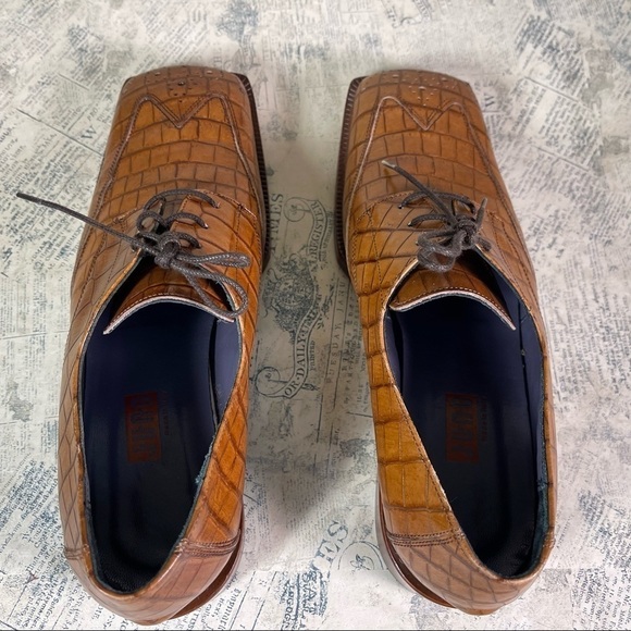 Juno Italian lace up  Oxford croc embossed leather shoes - Picture 6 of 15